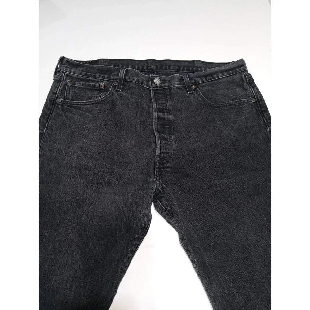 Levi's 501 Black Denim Shorts W38 Cut Off Button Fly Distressed USA Style